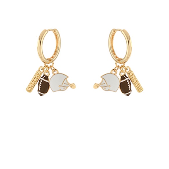 Football 3 Charm Dangle Hoops - Picture 1 of 1